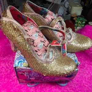 Irregular Choice Nicely Done t-strap mid heels, IC41, US9.5-10 gold sequins